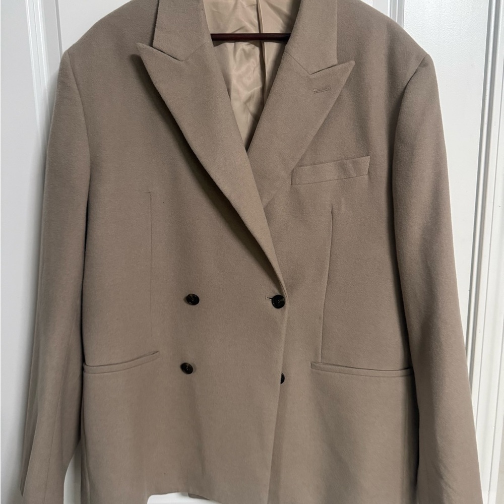 Mena Double-Breasted Taupe Blazer Jacket